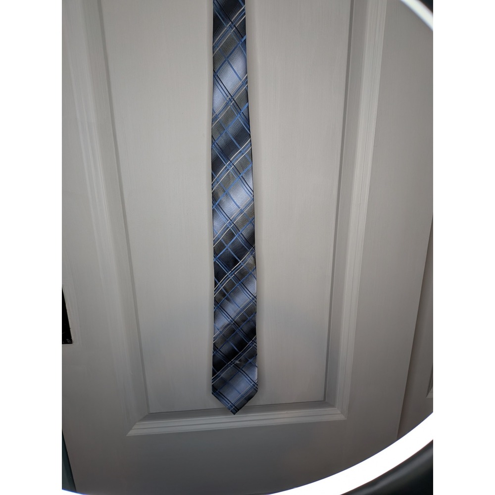 Mens Pierre Cardin Blue Grey Black Plaid Necktie Formal Business Traditional Tie